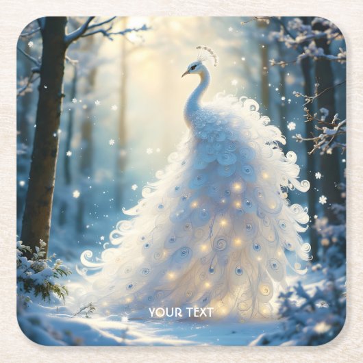 Fantasy Niedlich Snow White Peacock Rechteckiger Pappuntersetzer (Vorderseite)