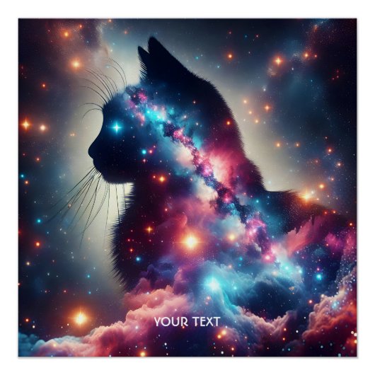 Fantasy Niedlich Space Cat Stars Poster (Vorderseite)