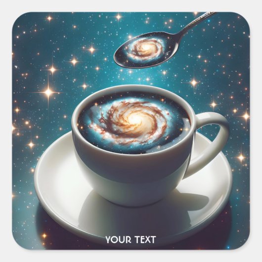 Fantasy Niedlich Space Cup Spoon Quadratischer Aufkleber (Vorderseite)