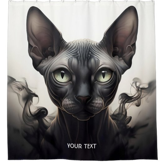 Fantasy Niedlich Sphynx Black Cat Duschvorhang (Vorderseite)