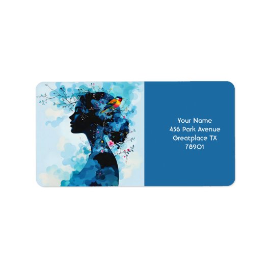 Fantasy Niedlich Spring Girl Bird Adressaufkleber (Vorne)
