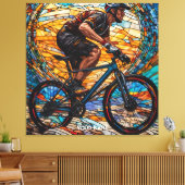 Fantasy Niedlich Stached Glass Bicycle Rider Leinwanddruck (Insitu (Wohnzimmer))