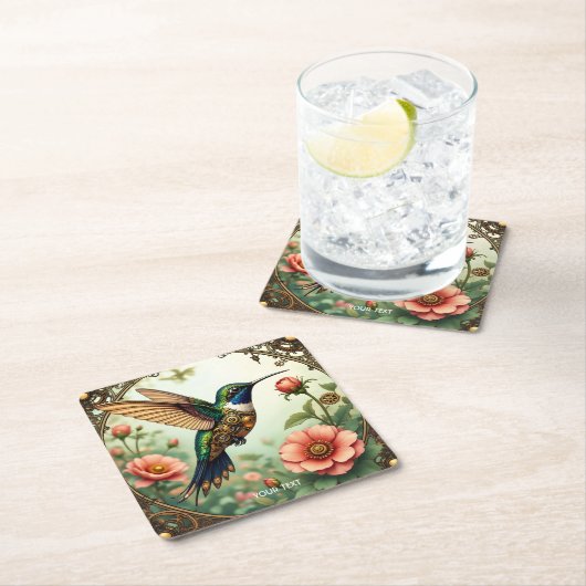 Fantasy Niedlich Steampunk Bird Blume Rechteckiger Pappuntersetzer (Vor Ort)