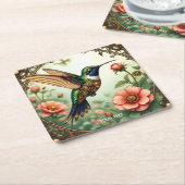 Fantasy Niedlich Steampunk Bird Blume Rechteckiger Pappuntersetzer (angewinkelt)