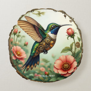 Fantasy Niedlich Steampunk Bird Blume Rundes Kissen