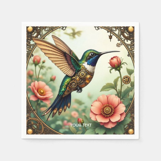 Fantasy Niedlich Steampunk Bird Blume Serviette (Vorderseite)