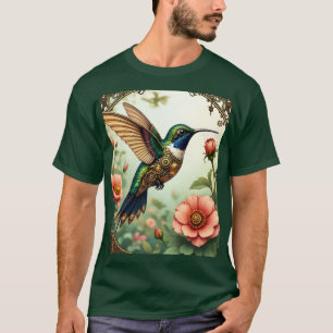 Fantasy Niedlich Steampunk Bird Blume T-Shirt