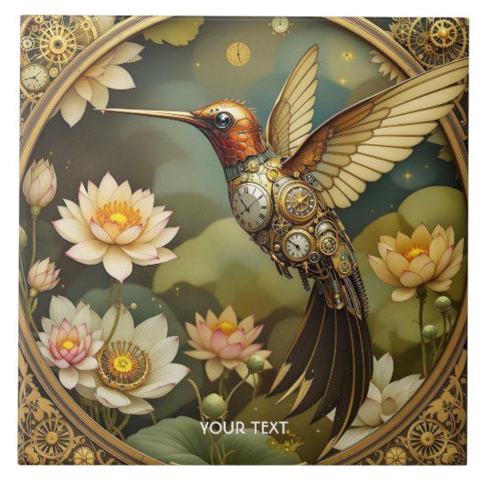 Fantasy Niedlich Steampunk Bird Clock Fliese (Vorderseite)
