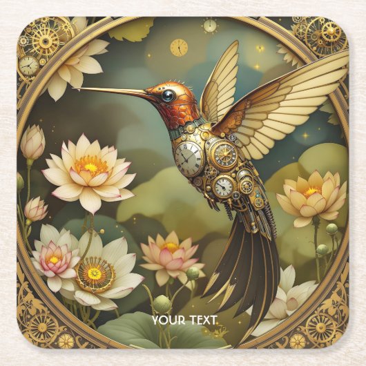 Fantasy Niedlich Steampunk Bird Clock Rechteckiger Pappuntersetzer (Vorderseite)