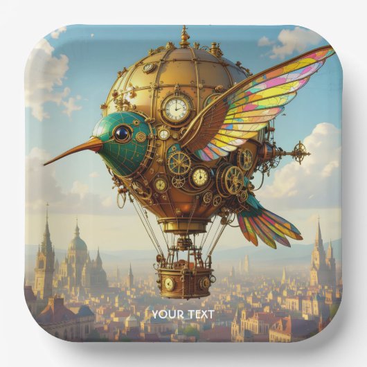 Fantasy Niedlich Steampunk Bird Sky Pappteller (Vorderseite)