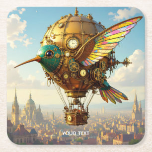 Fantasy Niedlich Steampunk Bird Sky Rechteckiger Pappuntersetzer