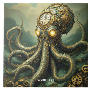 Fantasy Niedlich Steampunk Clock Kraken Fliese