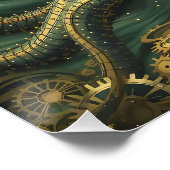 Fantasy Niedlich Steampunk Clock Kraken Poster (Ecke)