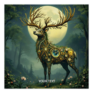 Fantasy Niedlich Steampunk Deer Forest Poster