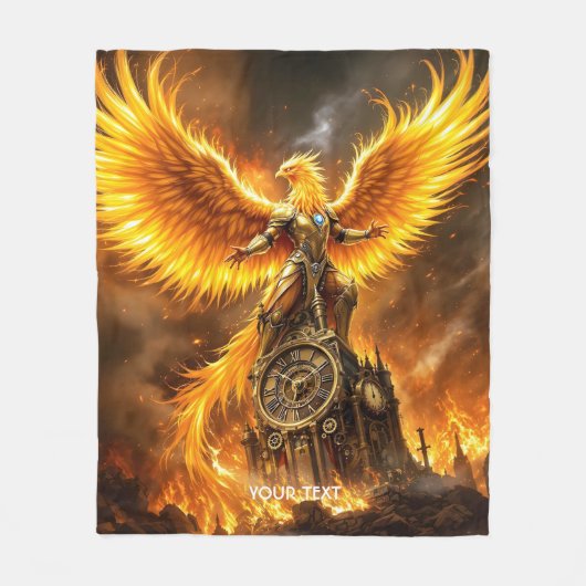Fantasy Niedlich Steampunk Flames Phoenix Fleecedecke (Vorderseite)
