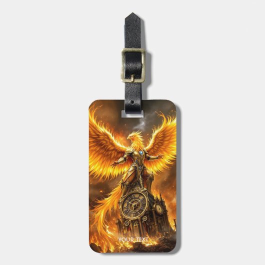 Fantasy Niedlich Steampunk Flames Phoenix Gepäckanhänger (Vorderseite vertikal)