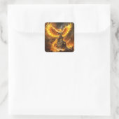 Fantasy Niedlich Steampunk Flames Phoenix Quadratischer Aufkleber (Tasche)