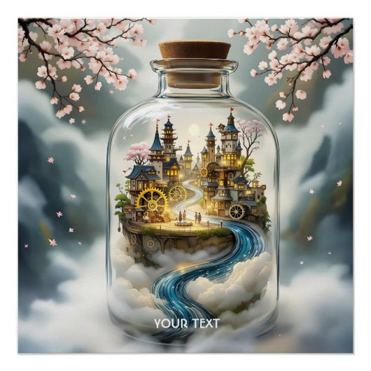 Fantasy Niedlich Steampunk Flasche City Poster (Vorderseite)