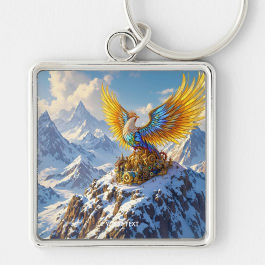 Fantasy Niedlich Steampunk Mountains Phoenix Schlüsselanhänger (Vorne)