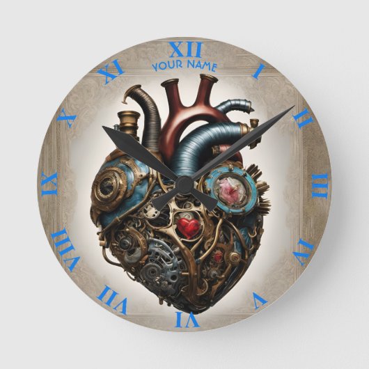 Fantasy Niedlich Steampunk Open Heart Runde Wanduhr (Vorderseite)