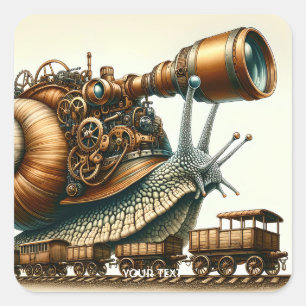 Fantasy Niedlich Steampunk Schneckenbahn Quadratischer Aufkleber