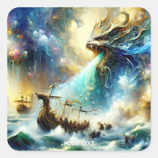 Fantasy Niedlich Storm Sea Ship Quadratischer Aufkleber (Vorderseite)