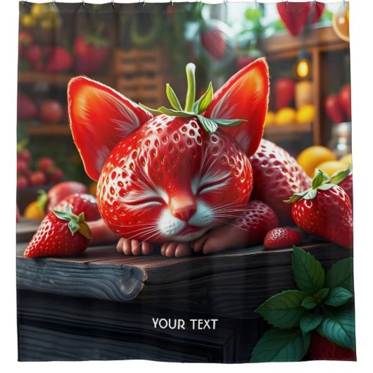 Fantasy Niedlich Strawberry Lovely Kitten Duschvorhang (Vorderseite)