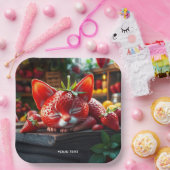 Fantasy Niedlich Strawberry Lovely Kitten Pappteller (Party)