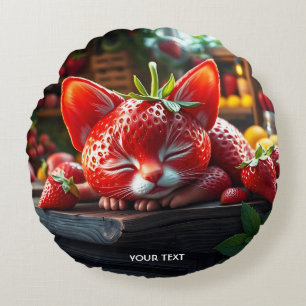 Fantasy Niedlich Strawberry Lovely Kitten Rundes Kissen