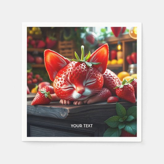 Fantasy Niedlich Strawberry Lovely Kitten Serviette (Vorderseite)