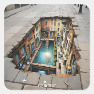 Fantasy Niedlich Street Houses Illusion Quadratischer Aufkleber