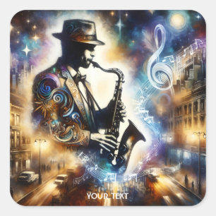 Fantasy Niedlich Street Musiker Saxophon Quadratischer Aufkleber