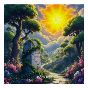 Fantasy Niedlich Sun Clouds Forest Poster