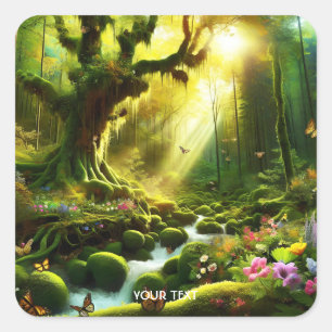 Fantasy Niedlich Sun Trees Forest Quadratischer Aufkleber