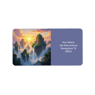 Fantasy Niedlich Sunset Islands Wasserfälle Adressaufkleber