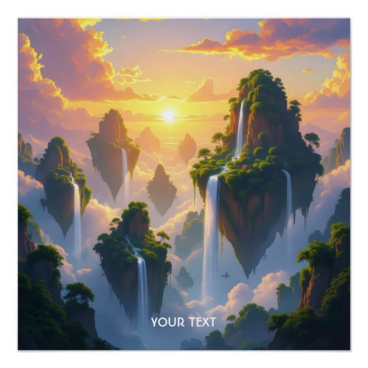 Fantasy Niedlich Sunset Islands Wasserfälle Poster (Vorderseite)