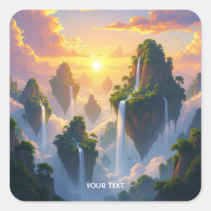 Fantasy Niedlich Sunset Islands Wasserfälle Quadratischer Aufkleber