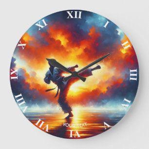 Fantasy Niedlich Sunset Karate Fighter Große Wanduhr