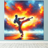 Fantasy Niedlich Sunset Karate Fighter Leinwanddruck (Insitu (Holzboden))