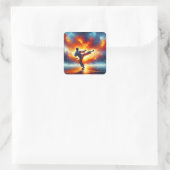 Fantasy Niedlich Sunset Karate Fighter Quadratischer Aufkleber (Tasche)