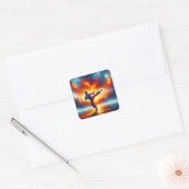 Fantasy Niedlich Sunset Karate Fighter Quadratischer Aufkleber (Umschlag)