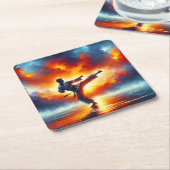 Fantasy Niedlich Sunset Karate Fighter Rechteckiger Pappuntersetzer (angewinkelt)