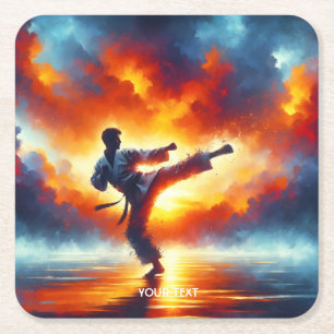 Fantasy Niedlich Sunset Karate Fighter Rechteckiger Pappuntersetzer