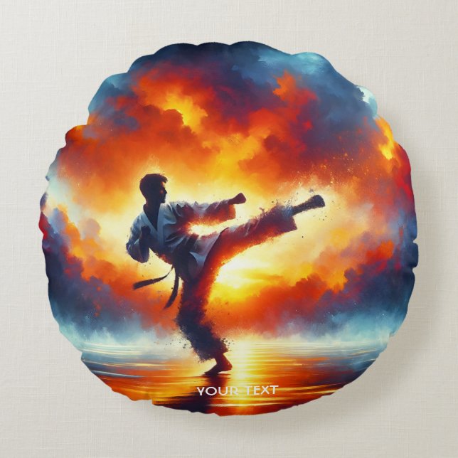 Fantasy Niedlich Sunset Karate Fighter Rundes Kissen (Vorderseite)