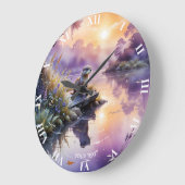 Fantasy Niedlich Sunset Lila See Große Wanduhr (Winkel)