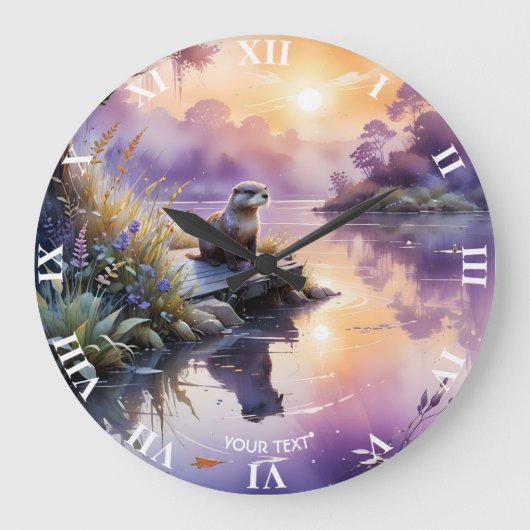 Fantasy Niedlich Sunset Lila See Große Wanduhr (Vorderseite)