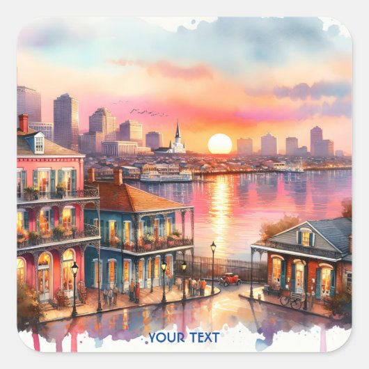 Fantasy Niedlich Sunset New Orleans View Quadratischer Aufkleber (Vorderseite)