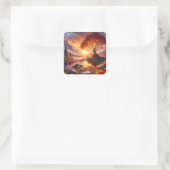 Fantasy Niedlich Sunset Orange Tree Quadratischer Aufkleber (Tasche)