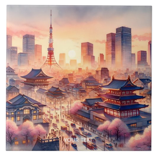 Fantasy Niedlich Sunset Tokyo View Fliese (Vorderseite)