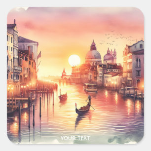 Fantasy Niedlich Sunset Venedig Aussicht Quadratischer Aufkleber
